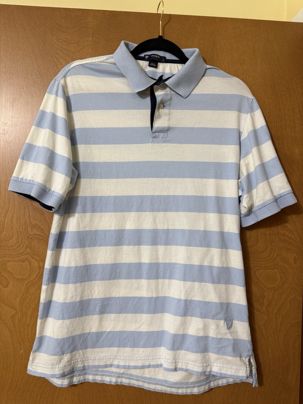 Cremieux Classics Mens Polo Shirt Medium M Blue White Striped Golf Short Sleeve
